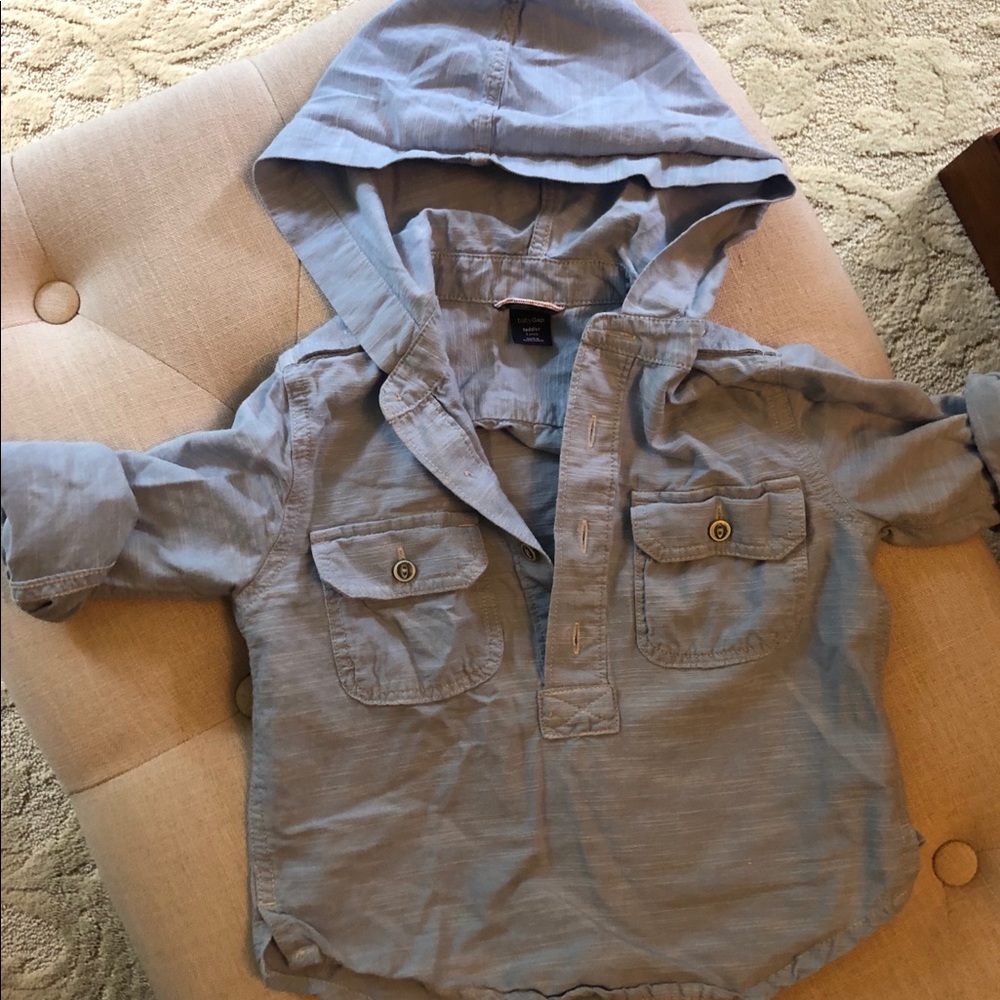 Baby Gap Long sleeve light denim hooded shirt